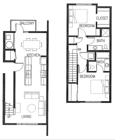 Floor plan for 2 beds, 2 baths, 1131 sqft